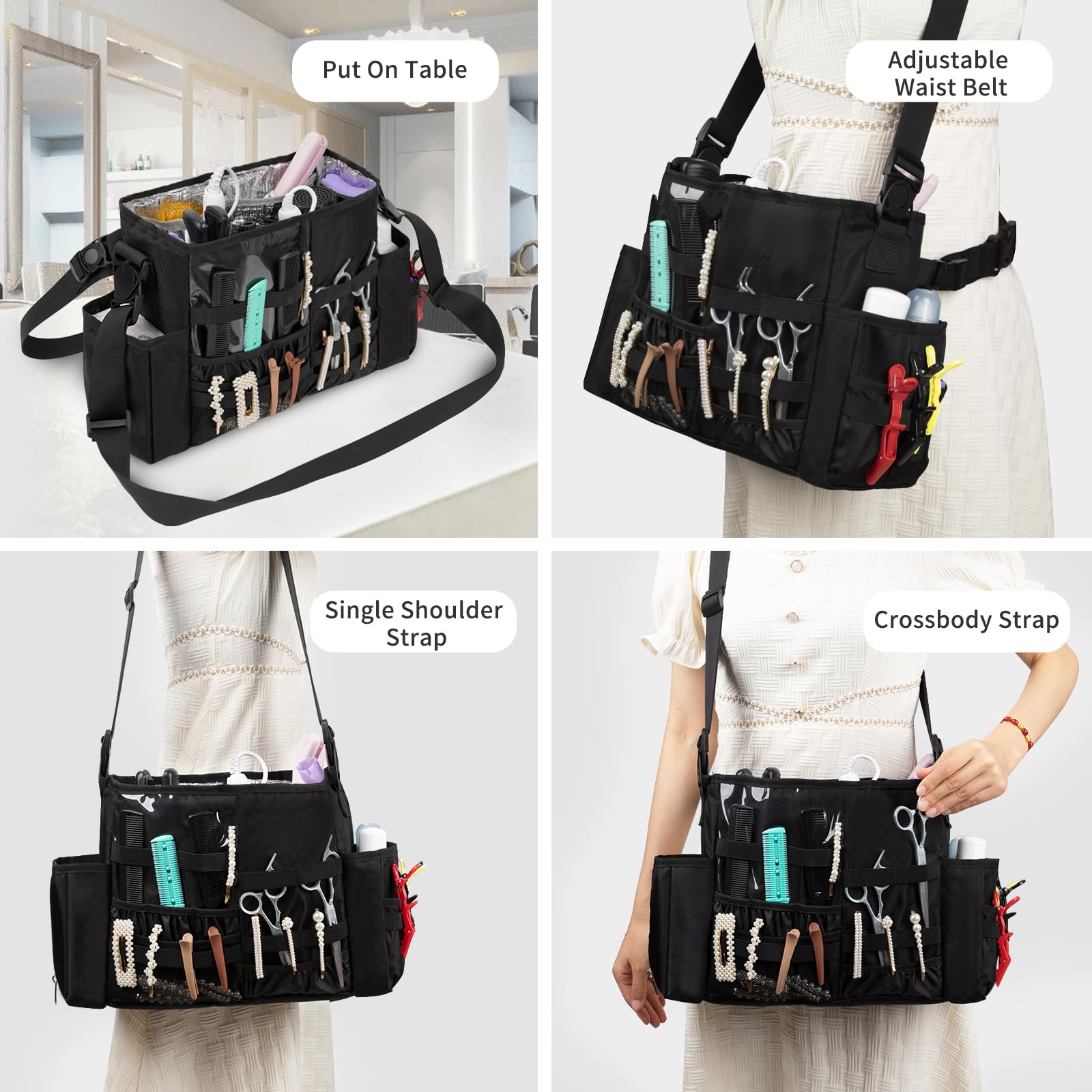 onemoky hairdresser bag detachable strap offers comfortable cross-body carrying.