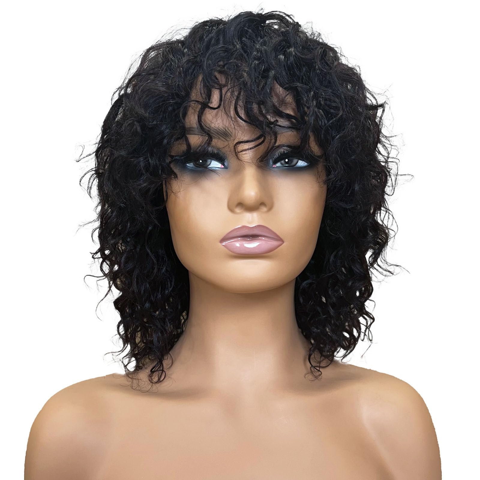 OnePart water-wave wig with bangs front view for daily wear and easy styling