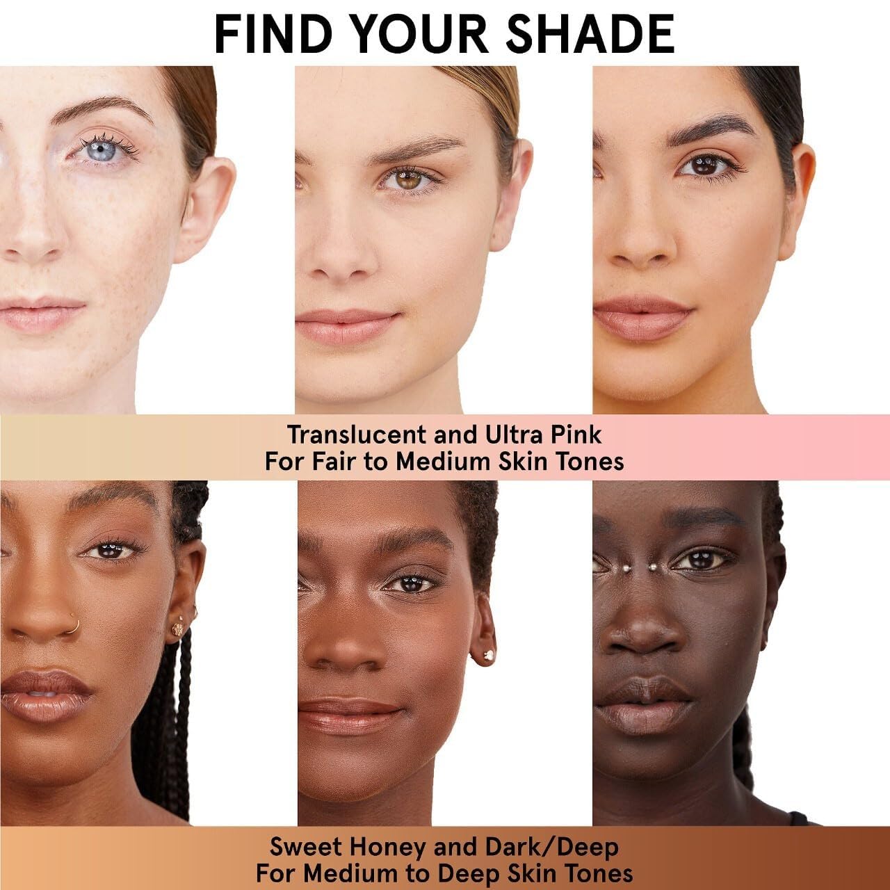 ONE/SIZE Patrick Starrr Sweet Honey shade range display for diverse skin tones.
