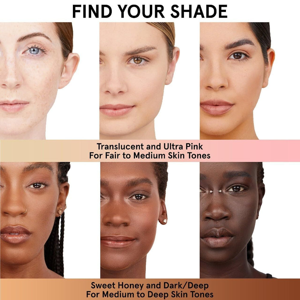 ONE/SIZE Patrick Starrr Sweet Honey shade range display for diverse skin tones.