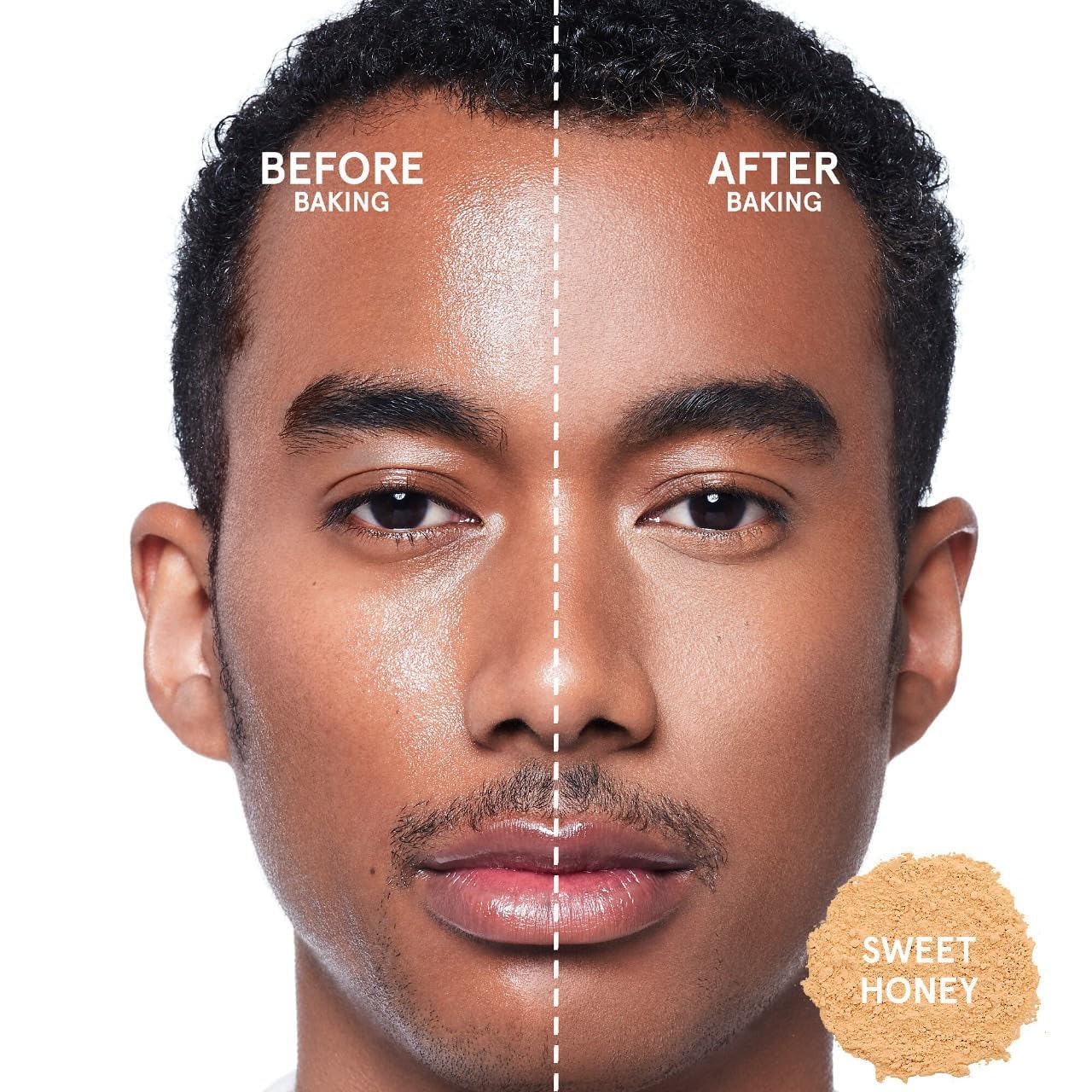 ONE/SIZE Patrick Starrr Setting powder swatch on medium-deep skin.