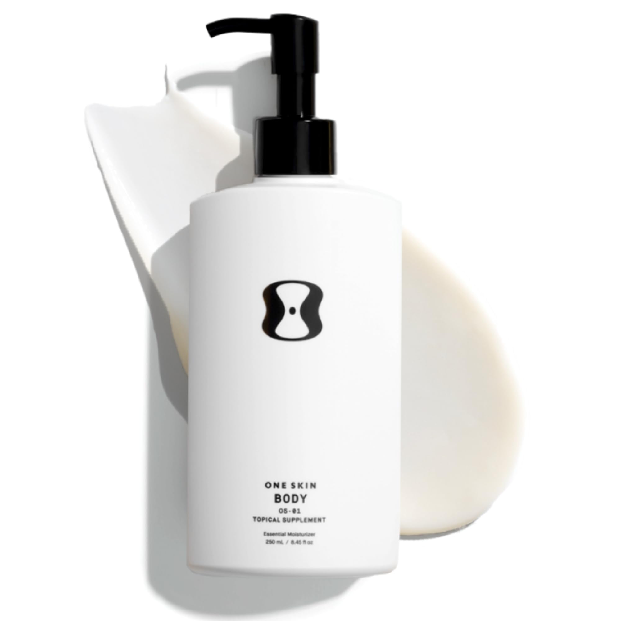 OneSkin BODY OS-01 bottle with pump delivering fragrance-free hydration for daily nourishment.