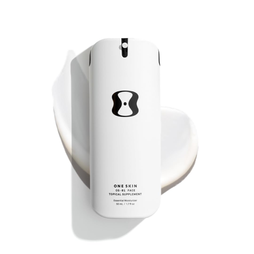 OneSkin OS-01 Face bottle close-up shows fragrance-free formula for sensitive skin and daily hydration.