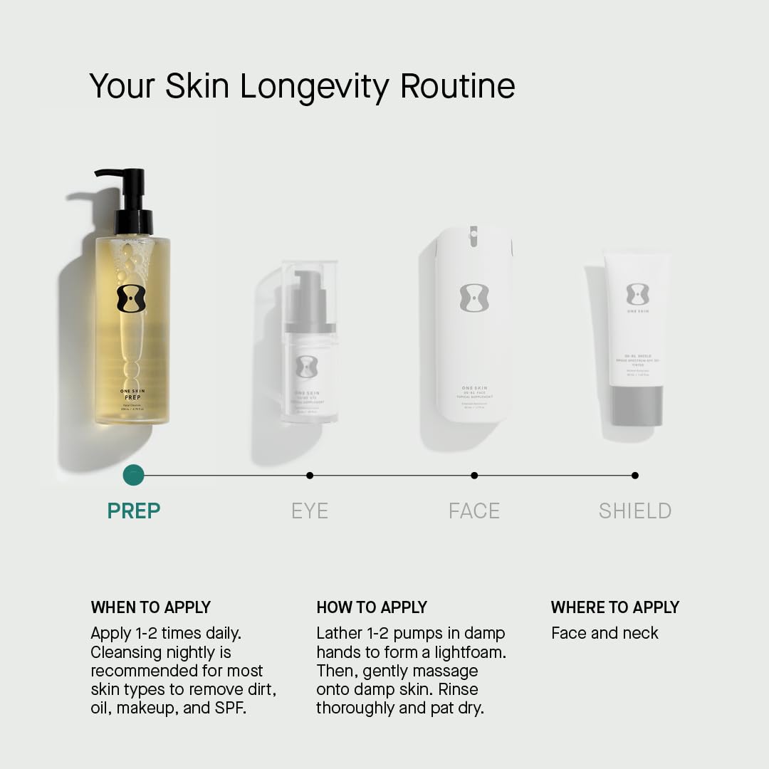 OneSkin PREP routine shot outlining daily cleansing steps