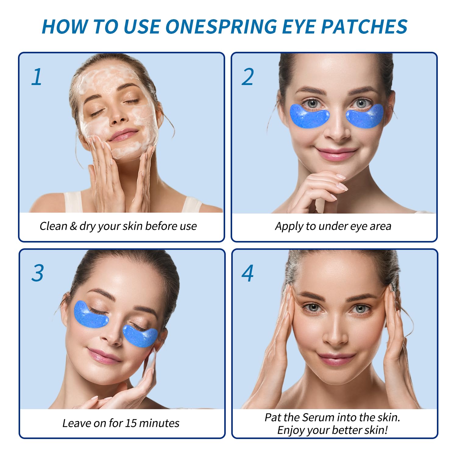Onespring eye gel pads patch applied under eye to reduce puffiness