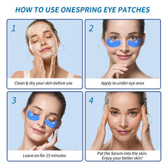 Onespring eye gel pads patch applied under eye to reduce puffiness