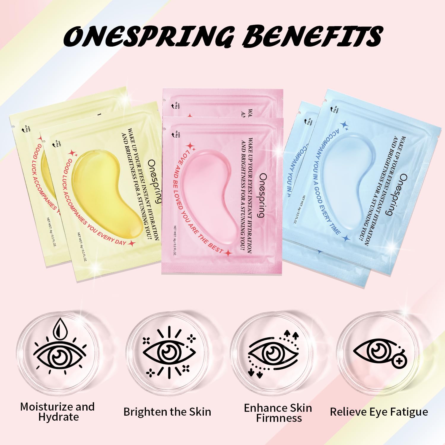 Onespring eye masks 24K gold patches for soothing luxury and hydration.