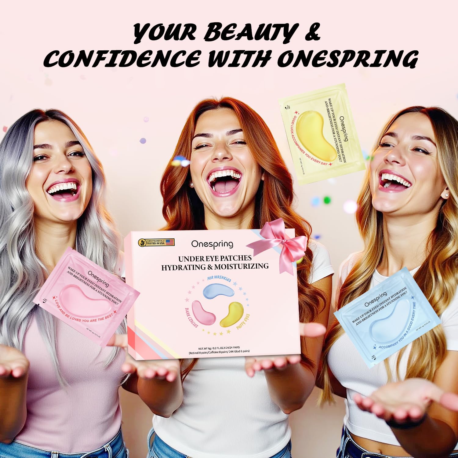 Onespring eye masks bundle display showing the three formulas.
