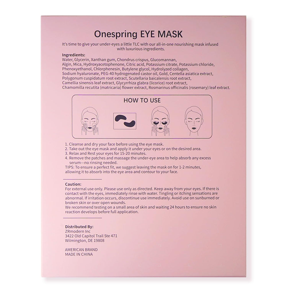 Onespring gift-ready 24K gold eye patches—stocking stuffers and gifts
