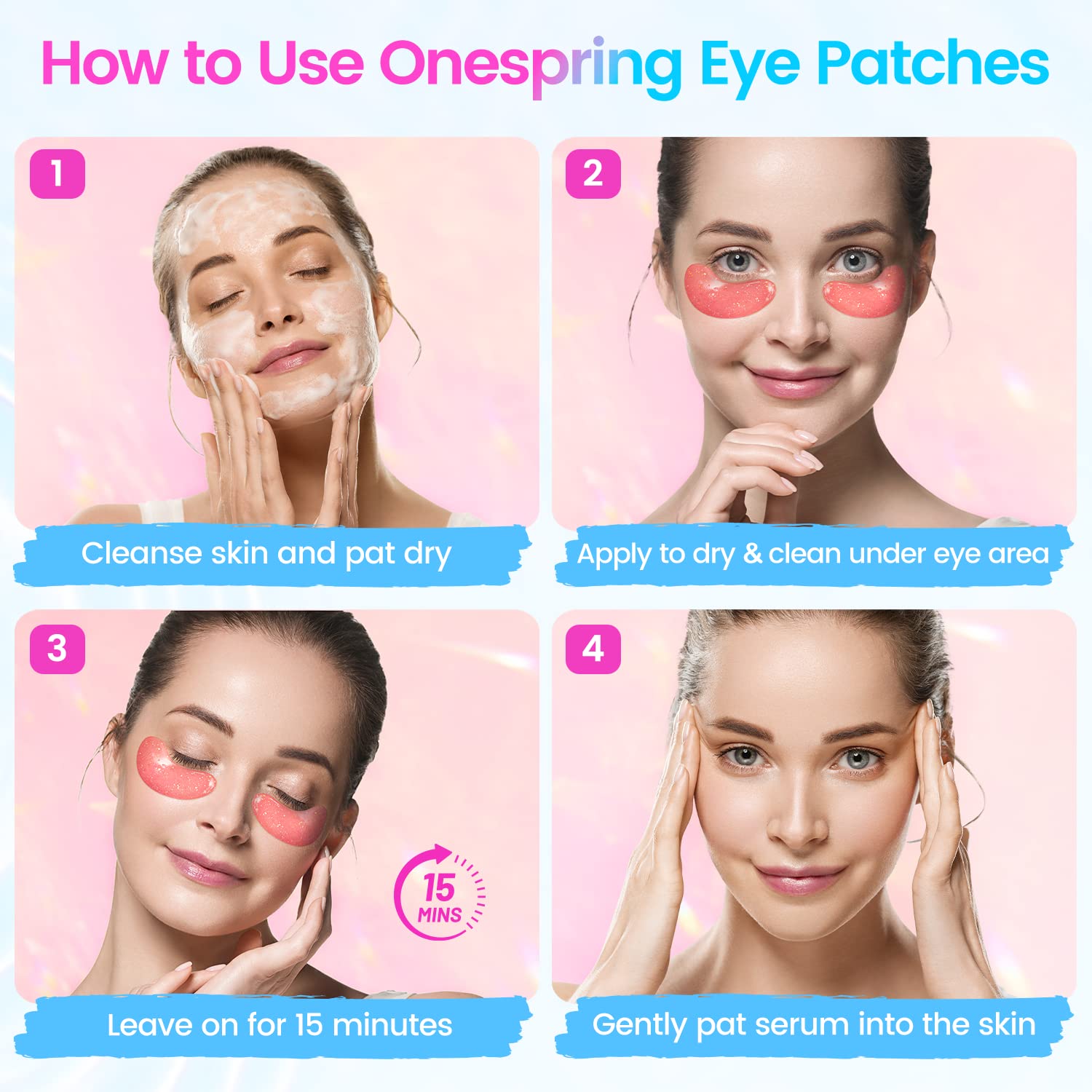 Onespring Under Eye Patches jar and patches highlight premium self-care ritual.