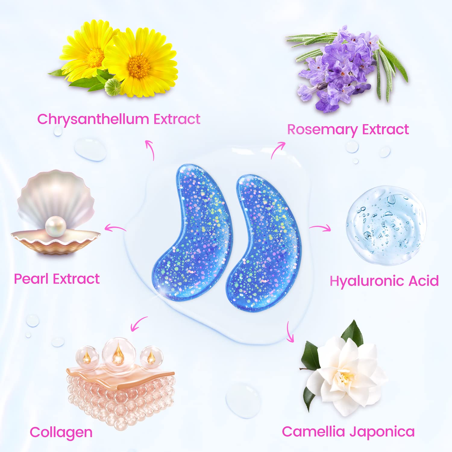 Onespring Under Eye Patches on face demonstrates cooling, soothing effect.