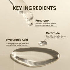 ONGREDIENTS five-layer hyaluronic acid complex closeup emphasizes deep hydration benefits.