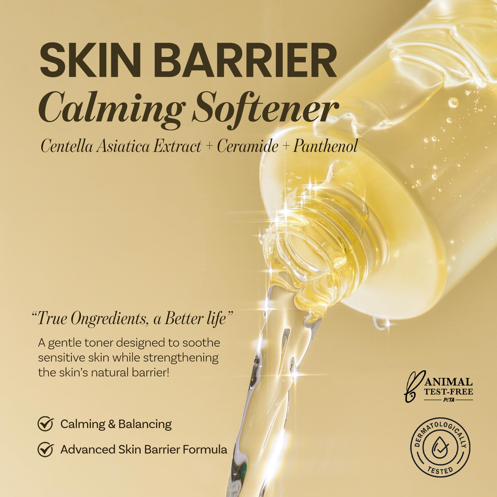 ONGREDIENTS daily toner pump-dispense shows easy, gentle application for sensitive skin.