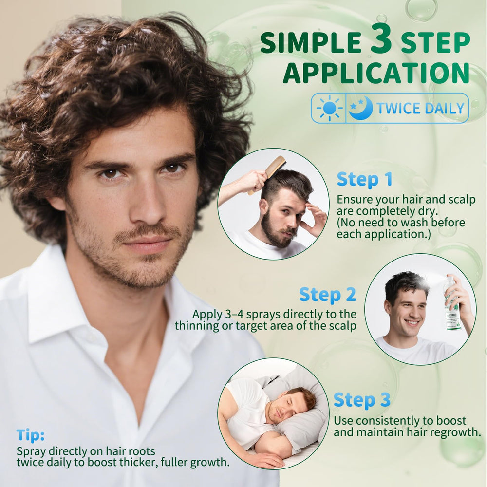 ONIADBA minoxidil precision mist spray used on scalp during routine.