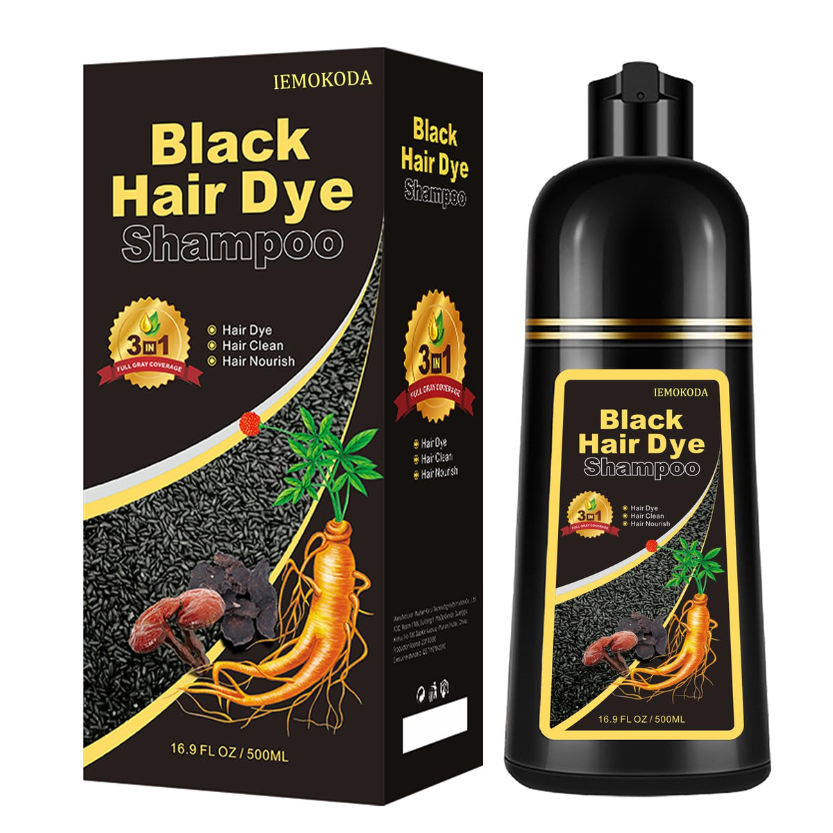 Onilyua Natural Black Hair Shampoo packaging showcases 3-in-1 formula.