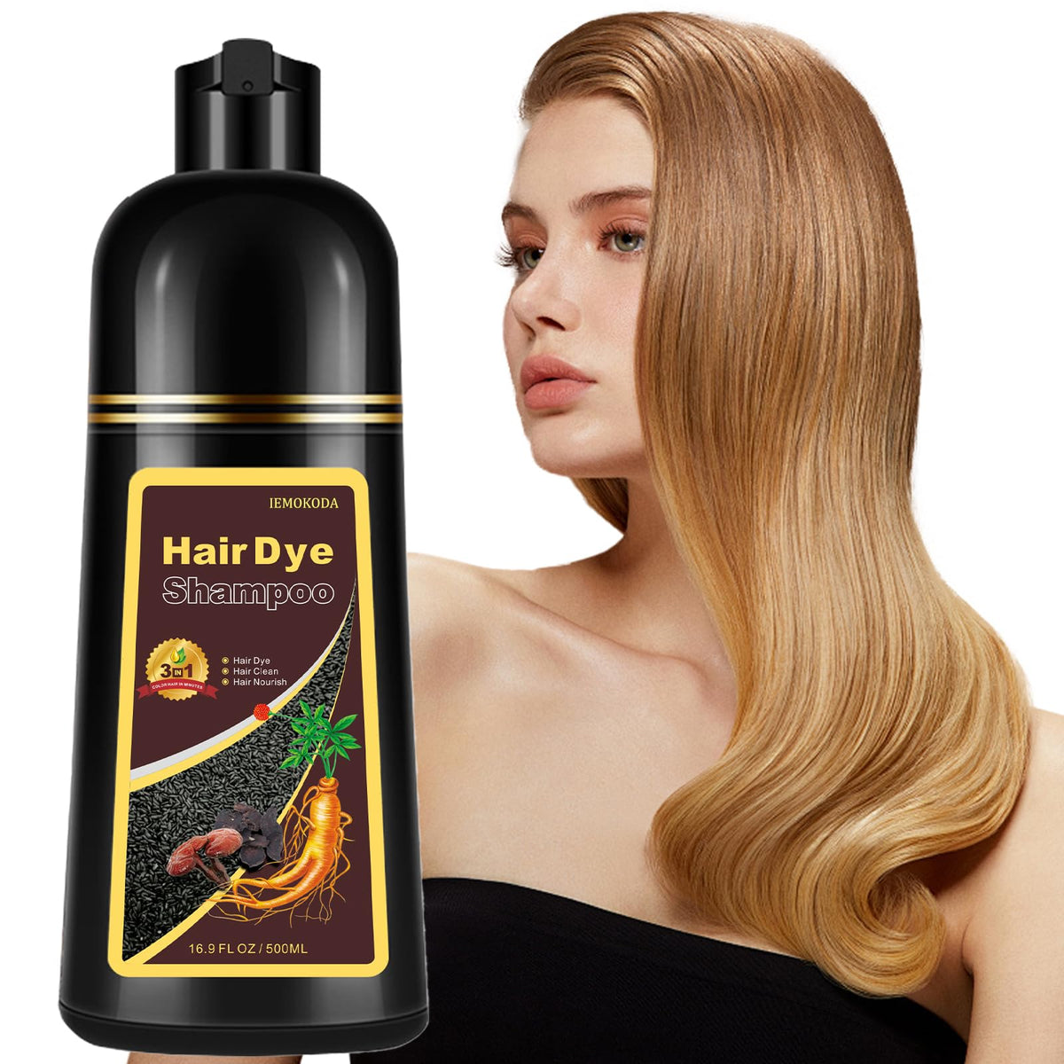 Onilyua natural blonde brown 3-in-1 dye shampoo bottle for quick at-home color refreshment.