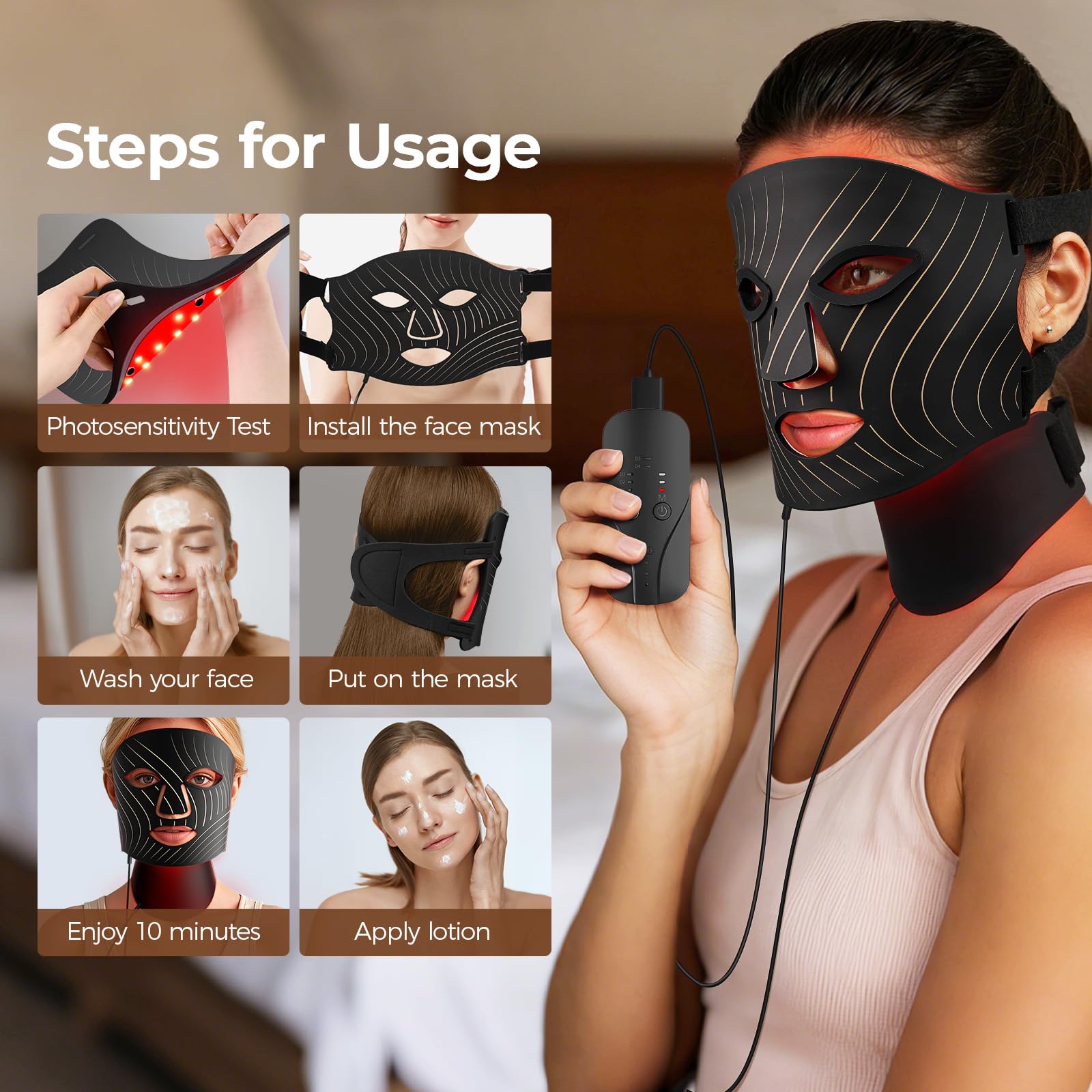 ONLUKY silicone-soft-fit mask contours for comfortable infrared therapy sessions.