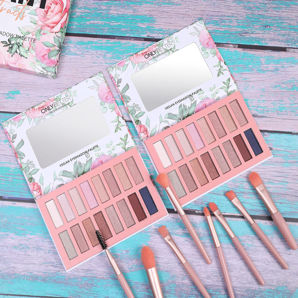 ONLYBETTER vegan eyeshadow palette built-in mirror aids precise application anywhere.