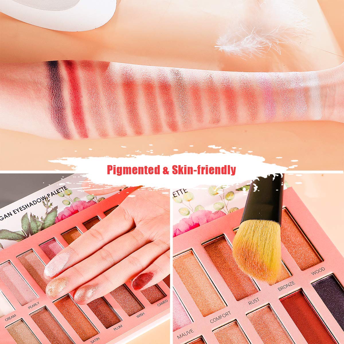 ONLYBETTER vegan nude eyeshadow palette glossy surface cleans easily after long wear sessions.