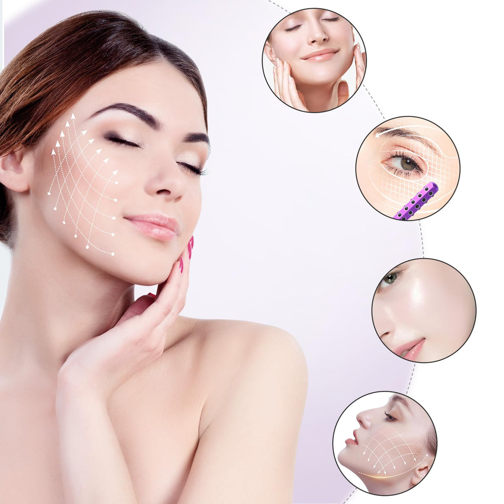 ONLYSKY BEAUTY facial massage action with purple roller demonstrates improved blood flow and product absorption.