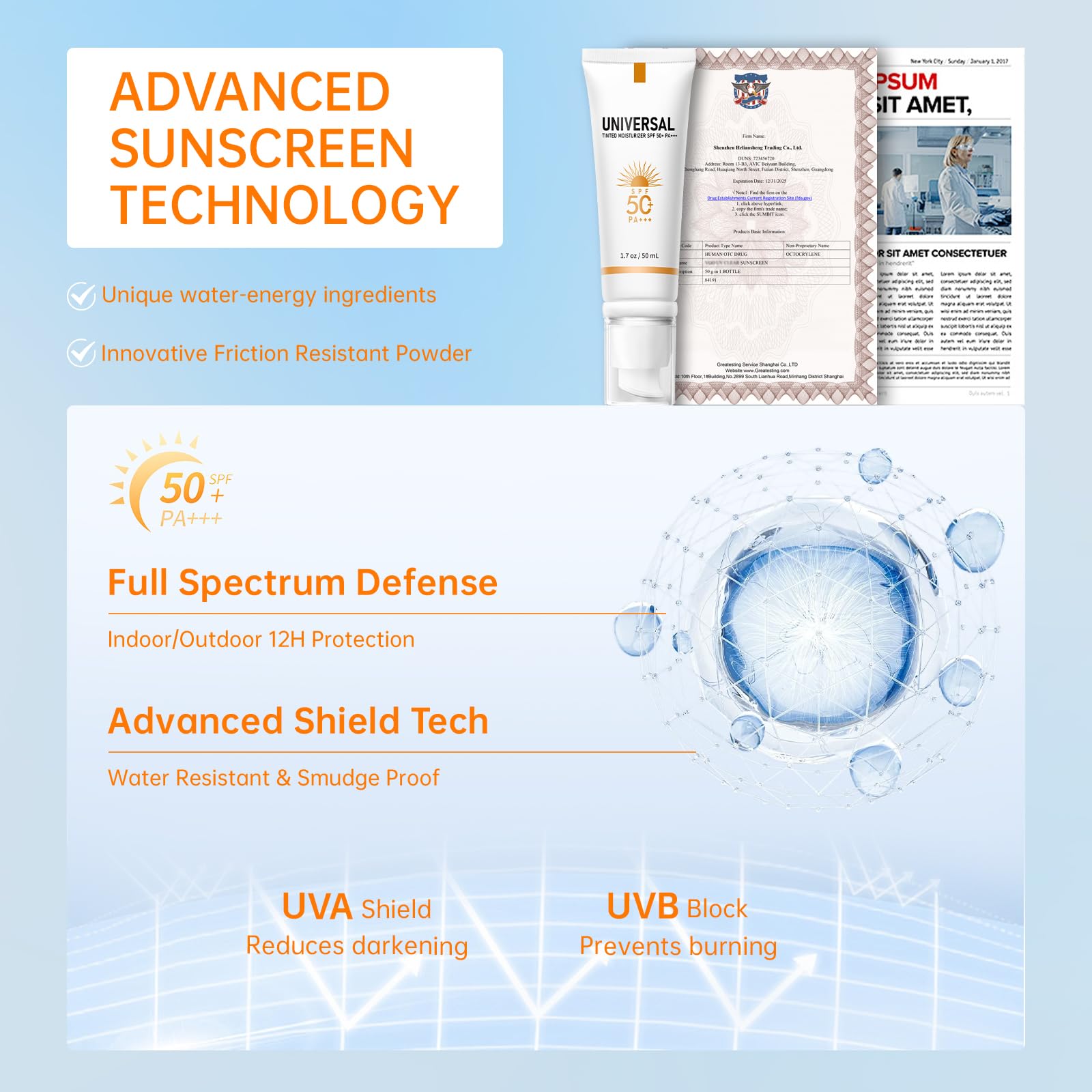 ONSART tinted sunscreen mineral formula packaging emphasizing clean ingredients