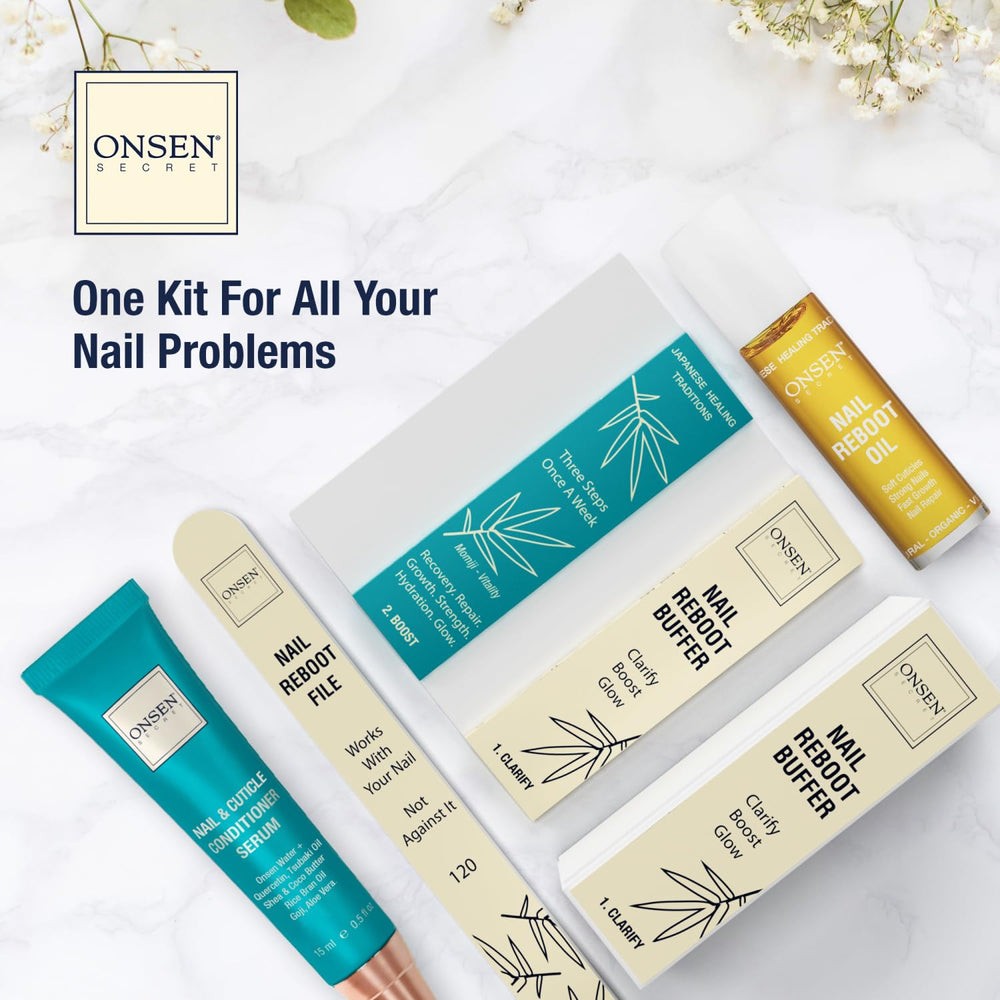 Onsen Secret cuticle oil 10ml applying to cuticles for hydration and smoother nails