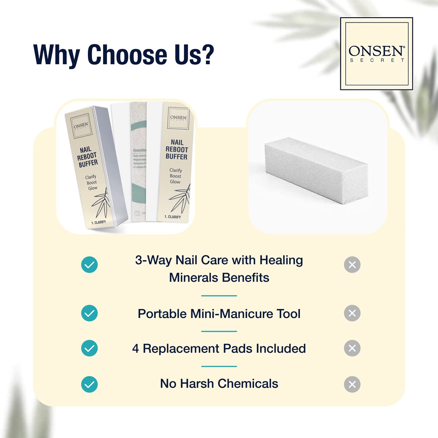 Onsen Secret nail buffing session manicure reveals smooth, glossy finish