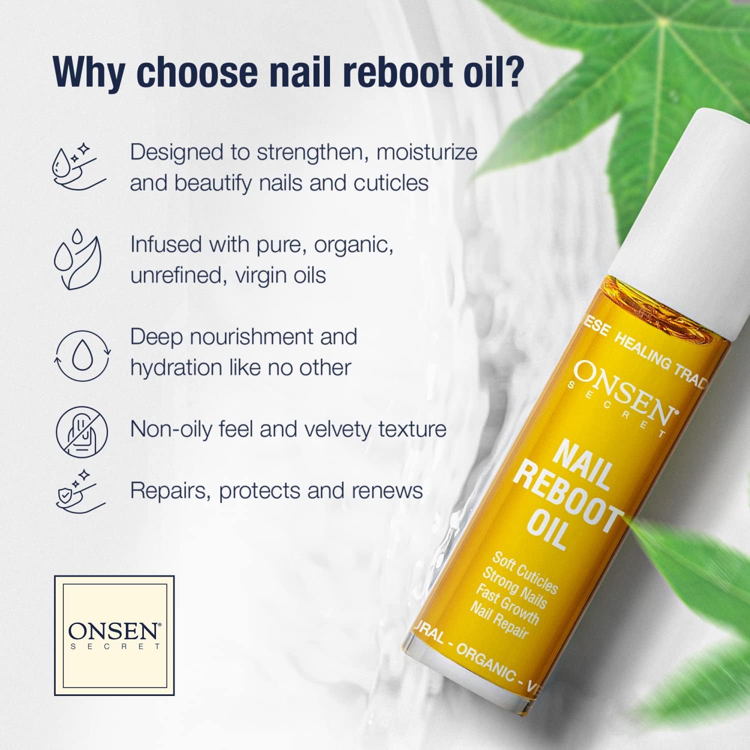 Onsen Secret Nail Reboot Duo application closeup cream showing silky non-greasy finish.