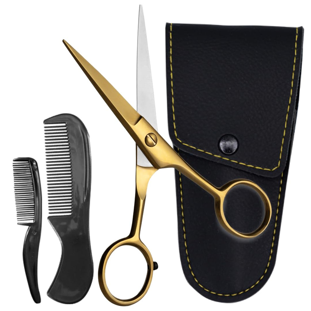Ontaki brass grooming kit scissors delivering precise beard trimming.