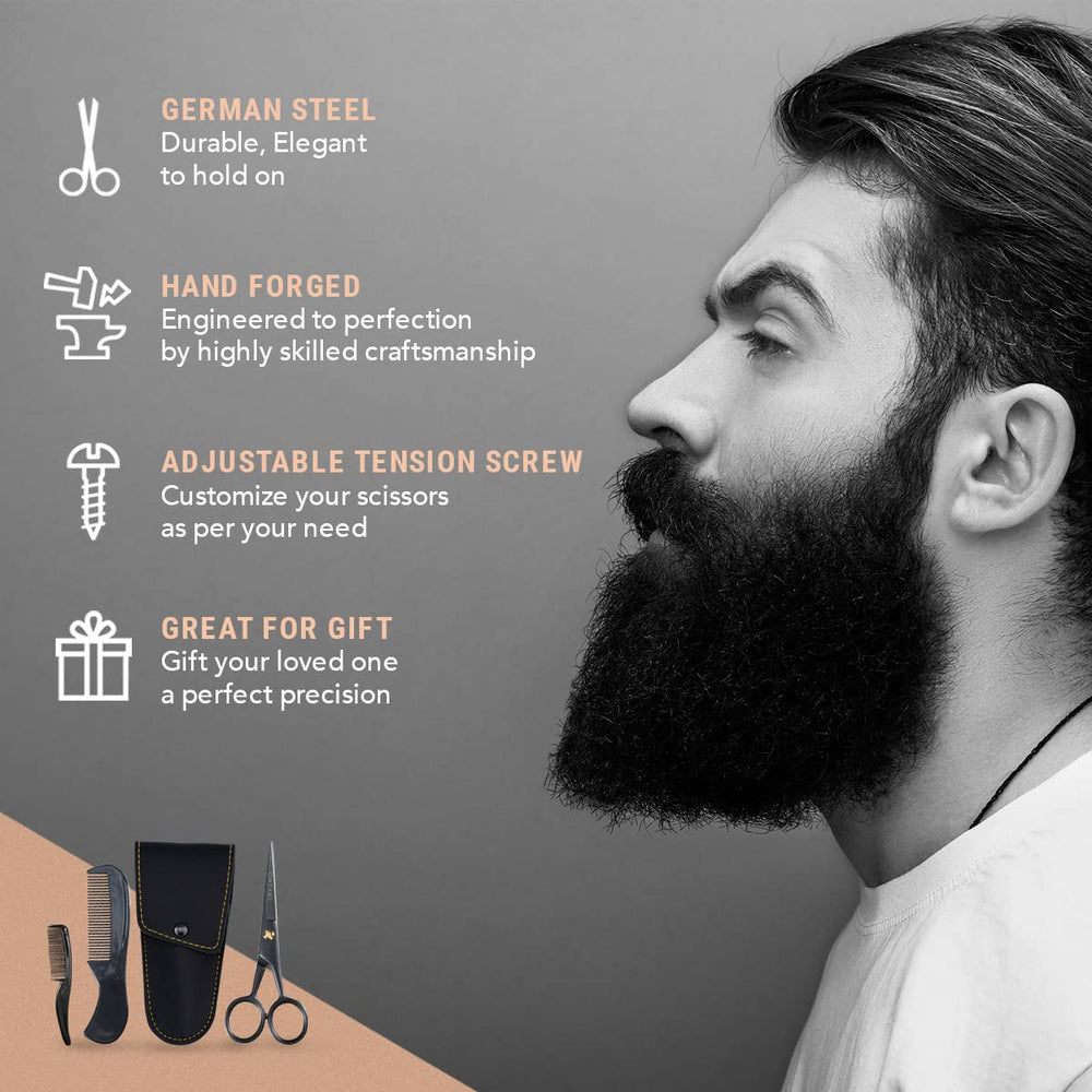 Ontaki grooming kit includes mustache and beard combs plus a leather pouch for travel.