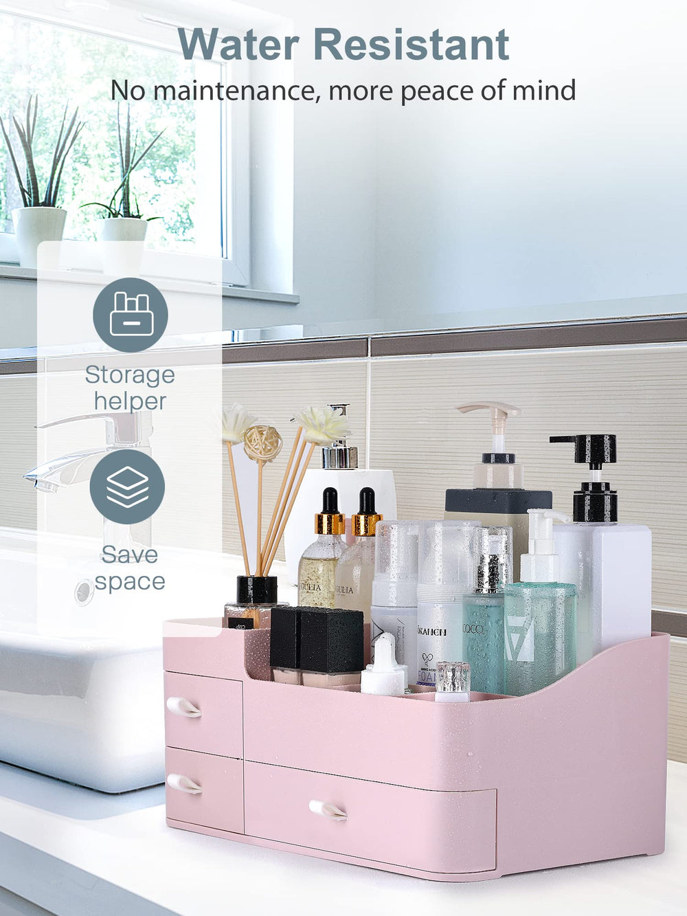 ONXE bathroom cosmetics storage on flat surface keeps essentials organized