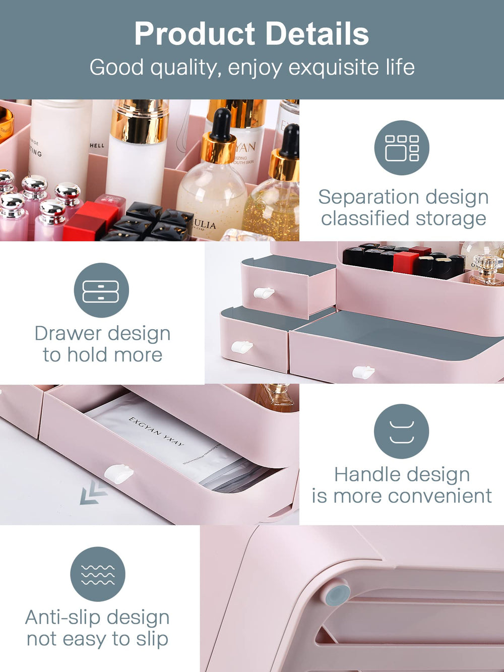 ONXE brushes and jewelry compartments simplify accessory organization