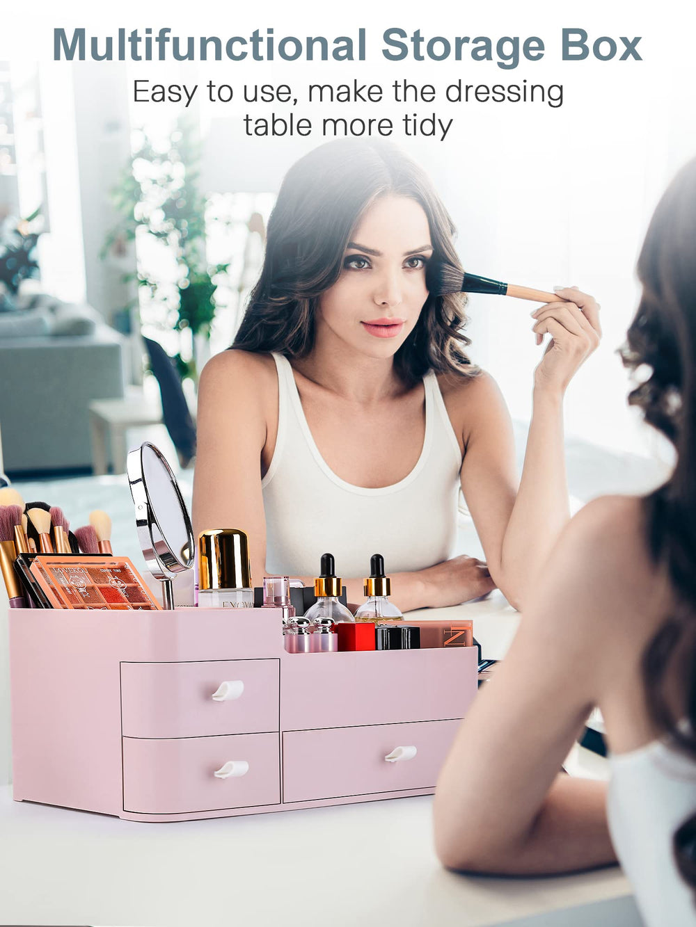 ONXE vanity organizer with silky drawer for easy cosmetic access
