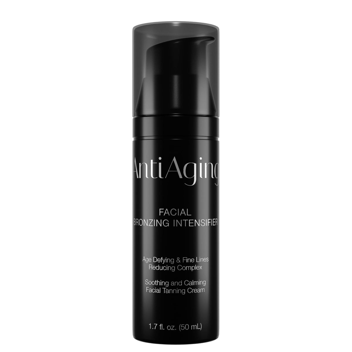 Onyx anti-aging face tanning lotion bottle with a pump top for easy application.