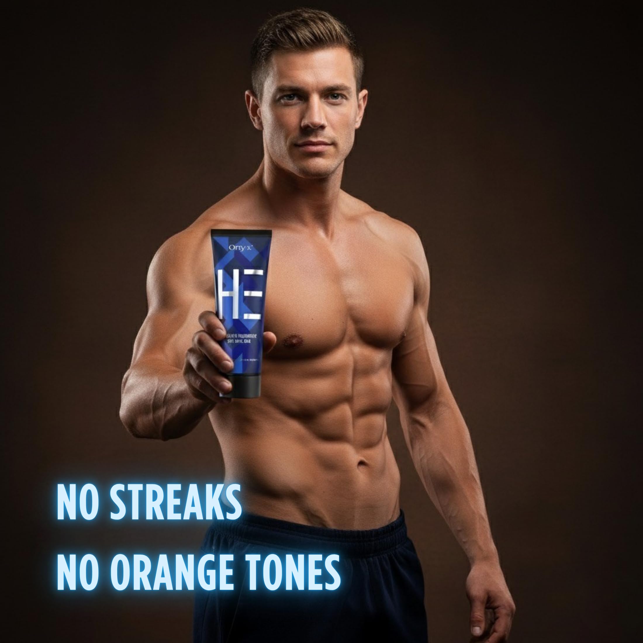 Onyx HE bottle packaging professional line reinforces masculine, performance-focused tanning products.