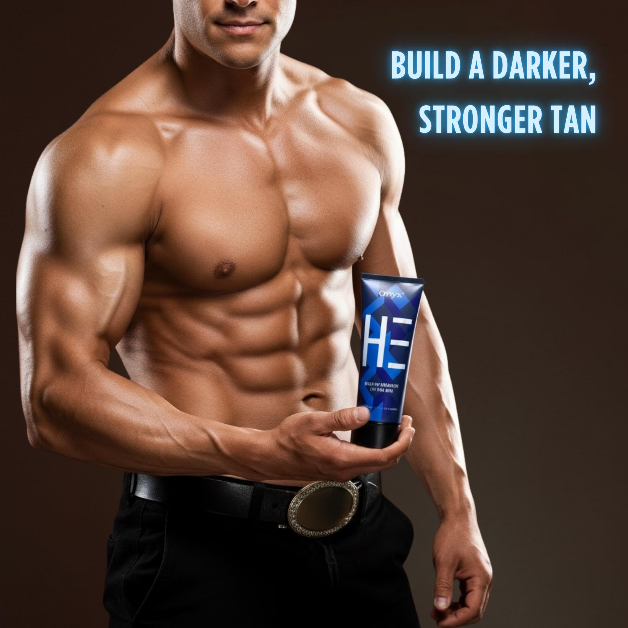 Onyx HE tanning lotion texture swipe highlights light, fast-absorbing formula with no sticky residue.