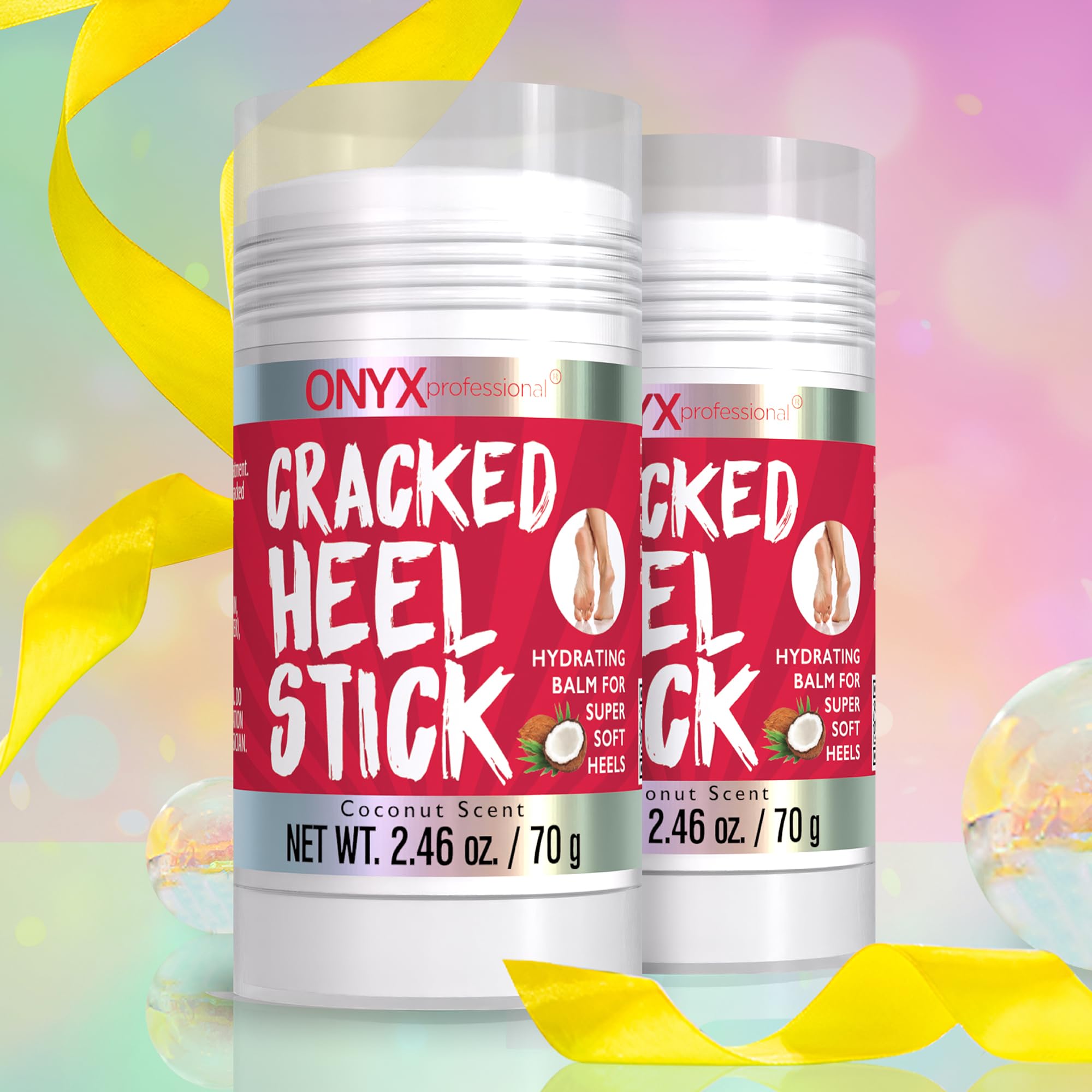 Onyx Professional cracked heel repair balm stick coconut scent delivering soothing hydration.