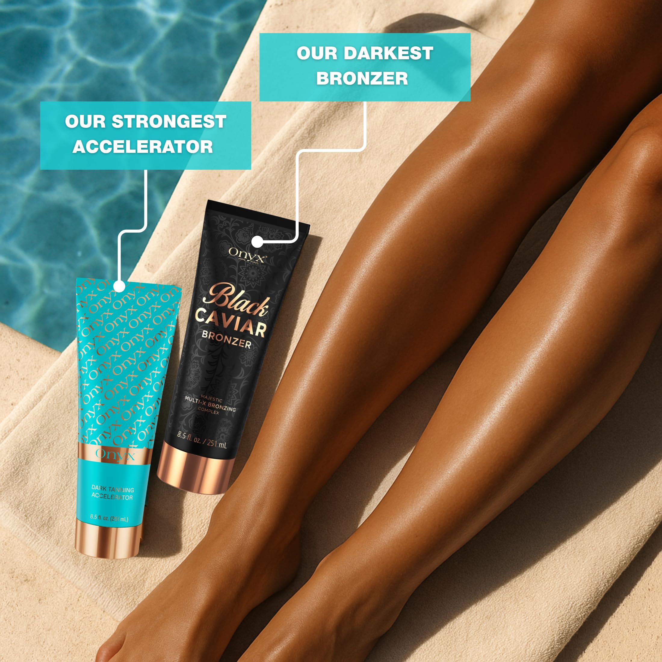 Onyx strongest dark tanning accelerator lotion shows lightweight texture and quick absorption for comfortable tanning