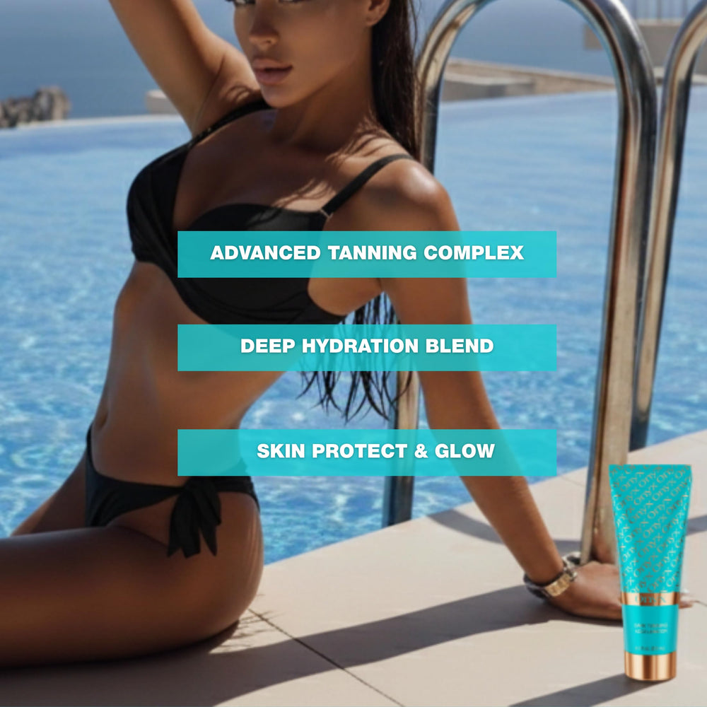 Onyx strongest dark tanning accelerator lotion tropical scent enhances mood during indoor or outdoor tanning