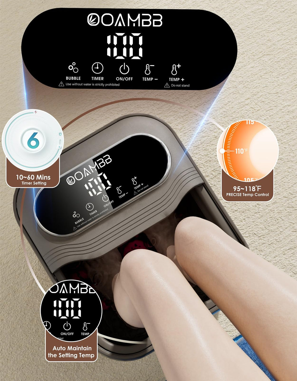 OOAMBB bubble jet and vibration deliver gentle foot stimulation and circulation support