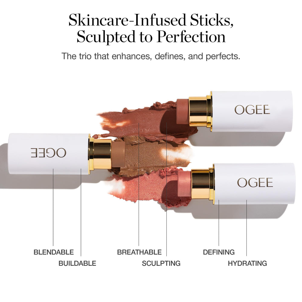 Ogee Face Stick Trio blush stick delivers rosy flush with skin-like blend.
