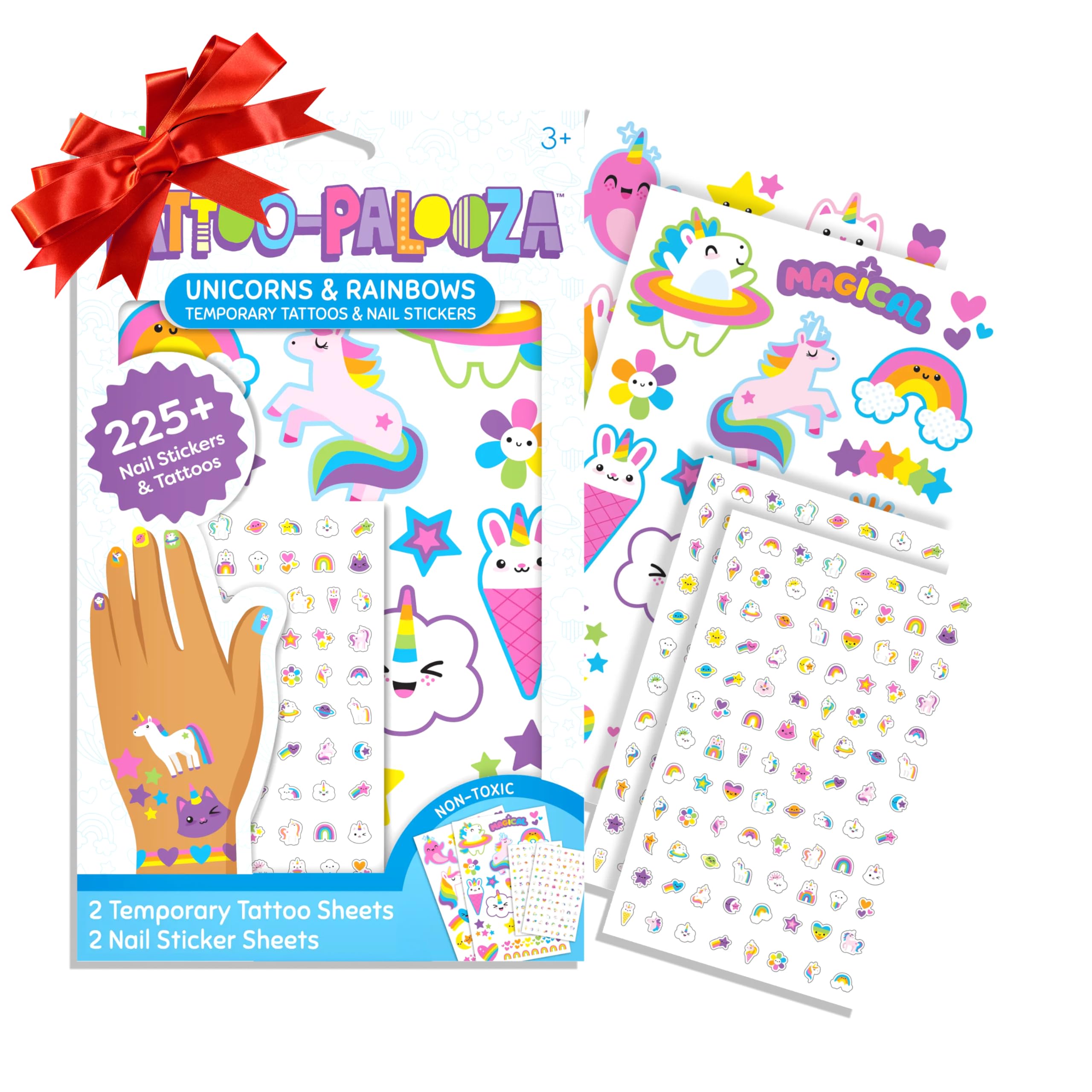 OOLY unicorn tattoos collection on skin for party accents and playtime