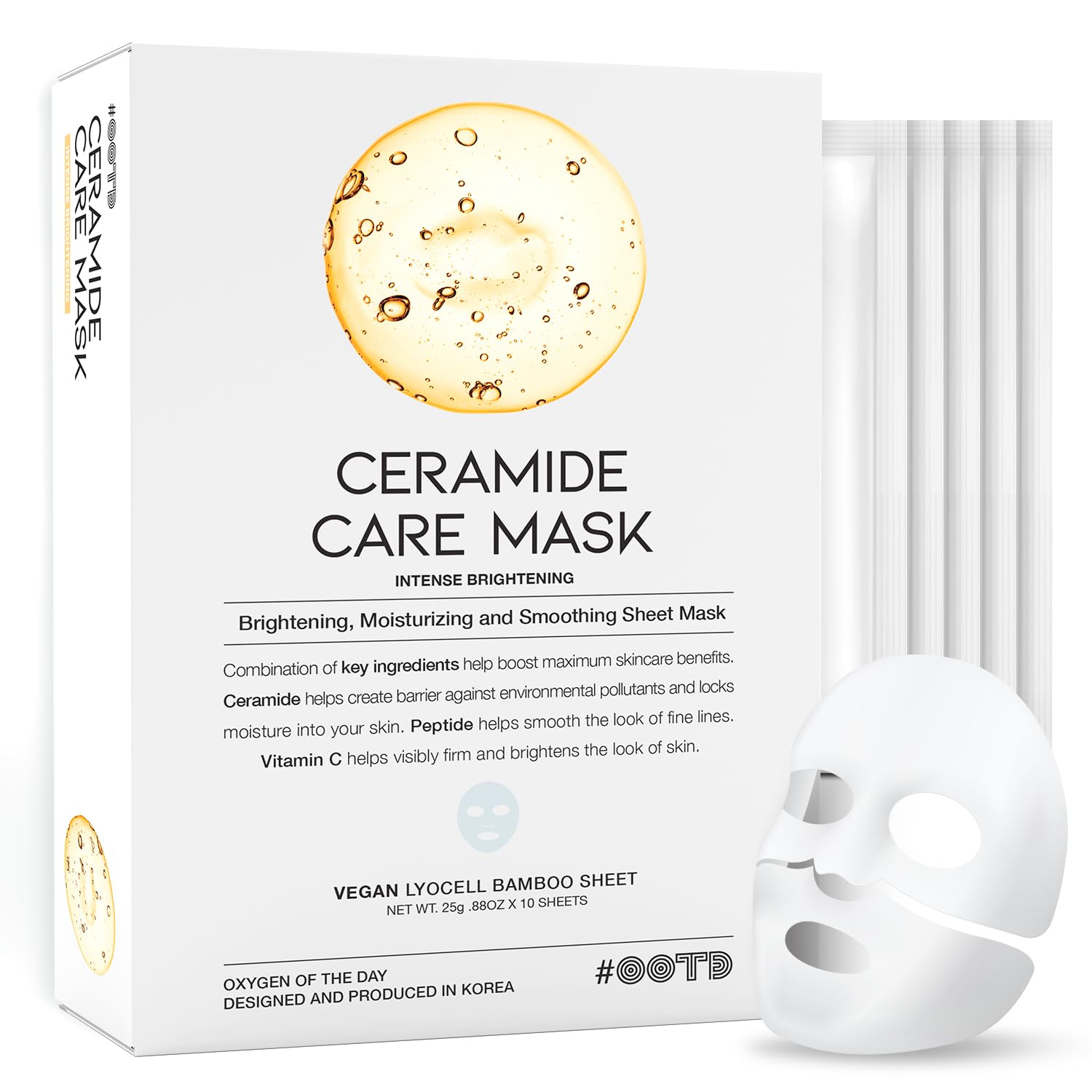The #OOTD Ceramide Brightening Sheet Mask on the face for radiant, even-toned skin.