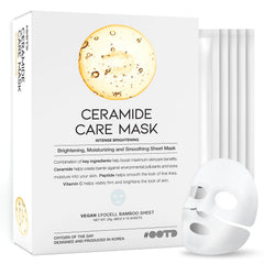 OOTD Ceramide Brightening Sheet Mask packaging shows sustainable vegan formula for radiant skin.