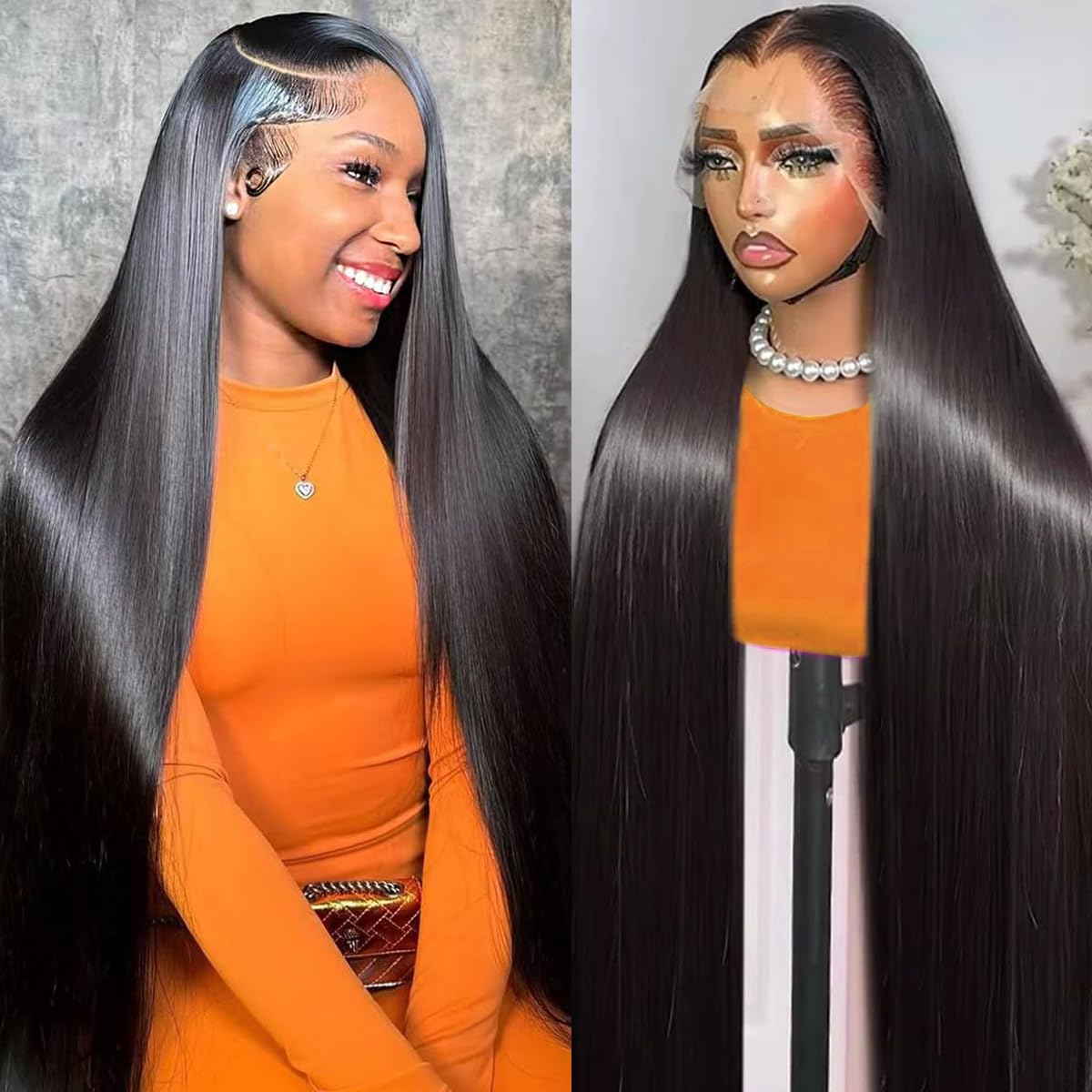 OOVVDA 30-inch lace-front wig straight hair side view enhances natural silhouette.