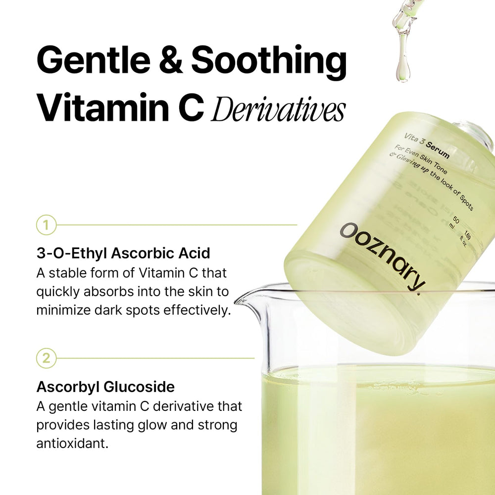 OOZNARY Vita 3 serum swirl texture shows lightweight, non-sticky finish.
