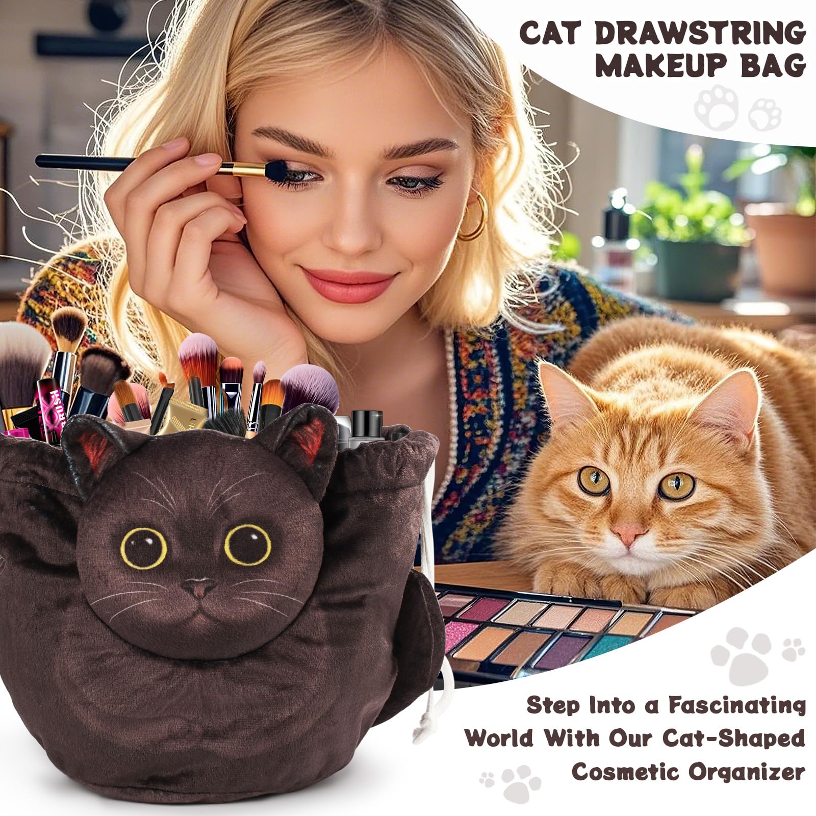 Openhahaha cat makeup bag with 3d head detail adds playful style to daily routine.