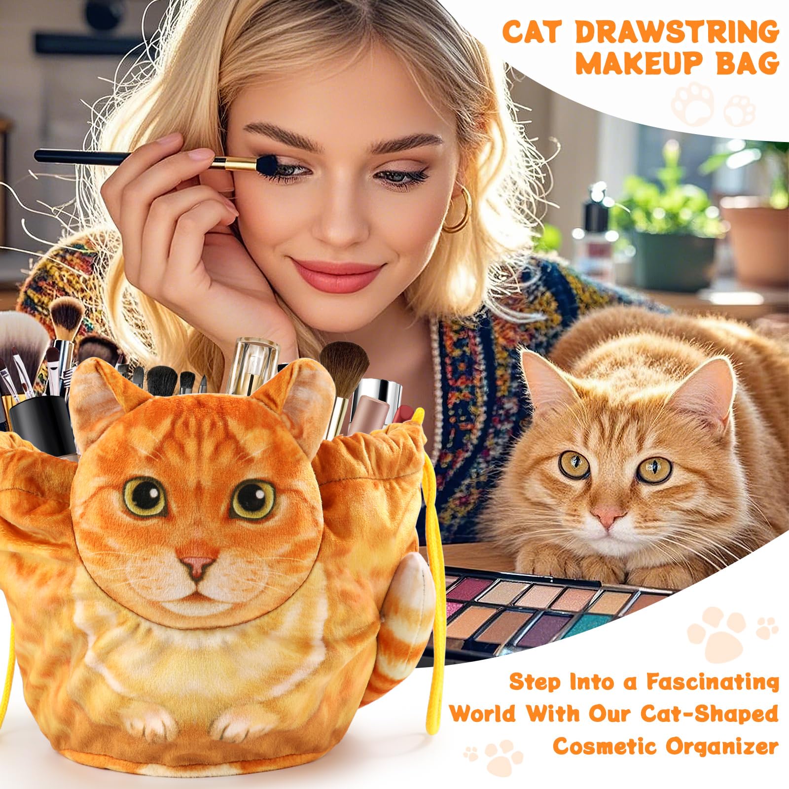 Openhahaha cat makeup bag closeup showing playful 3D design.