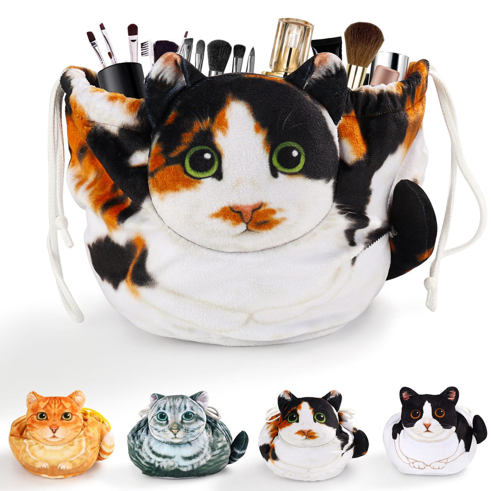 Openhahaha cat makeup bag with drawstring keeps cosmetics secure during travel