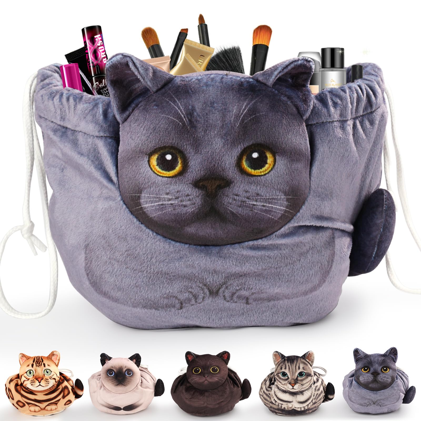 Openhahaha drawstring makeup bag with cat head design for easy access during quick routines.